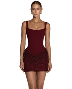 Mini Dress Women Corset Bodice Lace Up Closure Detail - Evergreen Outfits - Women Mini Dress