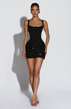 Mini Dress Women Corset Bodice Lace Up Closure Detail - Evergreen Outfits - Women Mini Dress