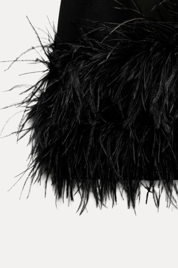 Mini Dress Women Fitted Mini Length Feathered Detail - Evergreen Outfits - Women Mini Dress