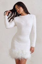 Mini Dress Women Fitted Mini Length Feathered Detail - Evergreen Outfits - Women Mini Dress
