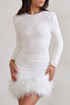 Mini Dress Women Fitted Mini Length Feathered Detail - Evergreen Outfits - Women Mini Dress