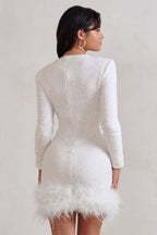 Mini Dress Women Fitted Mini Length Feathered Detail - Evergreen Outfits - Women Mini Dress