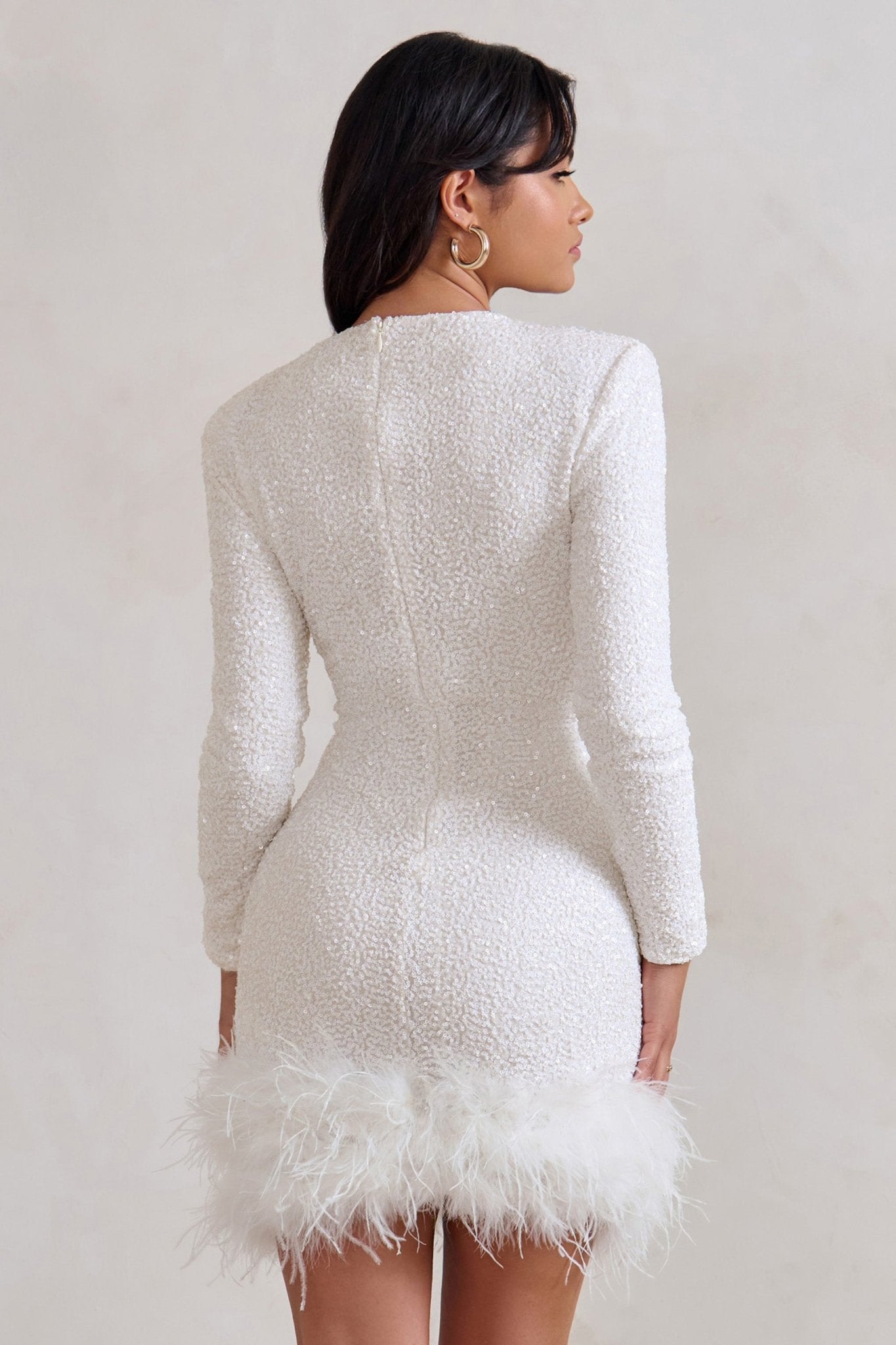 Mini Dress Women Fitted Mini Length Feathered Detail - Evergreen Outfits - Women Mini Dress
