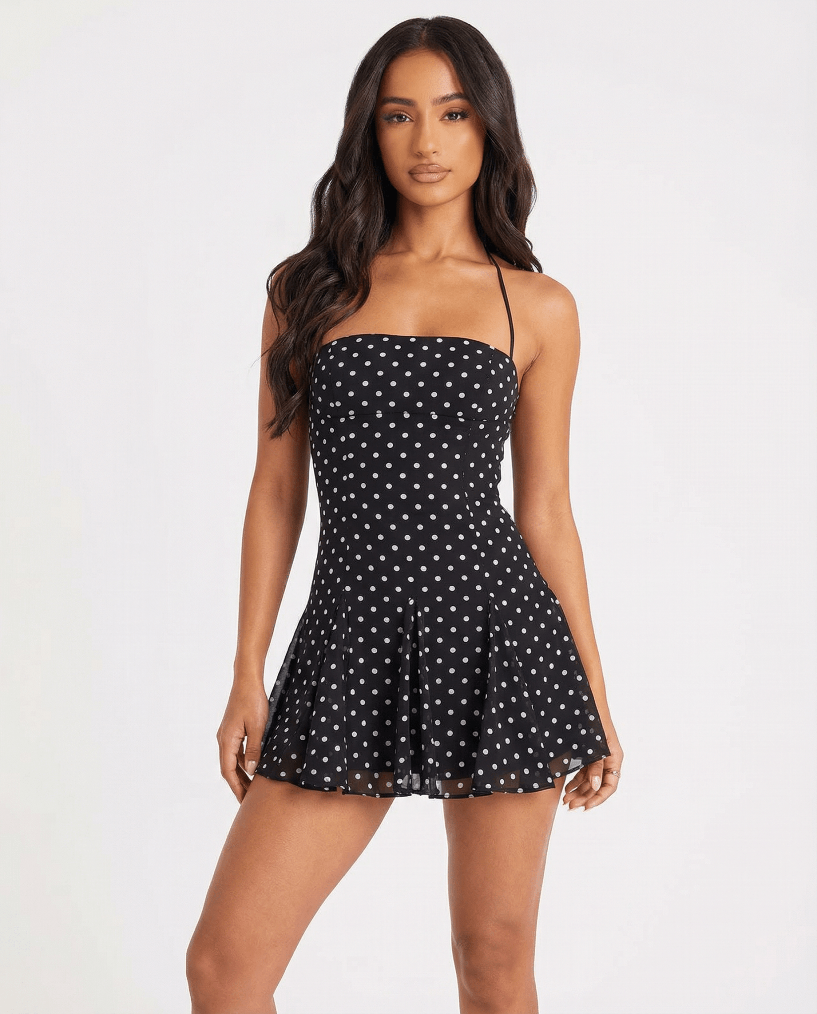 Mini Dress Women Halter Neckline Detail Elegant Fit - Evergreen Outfits - Women Mini Dress