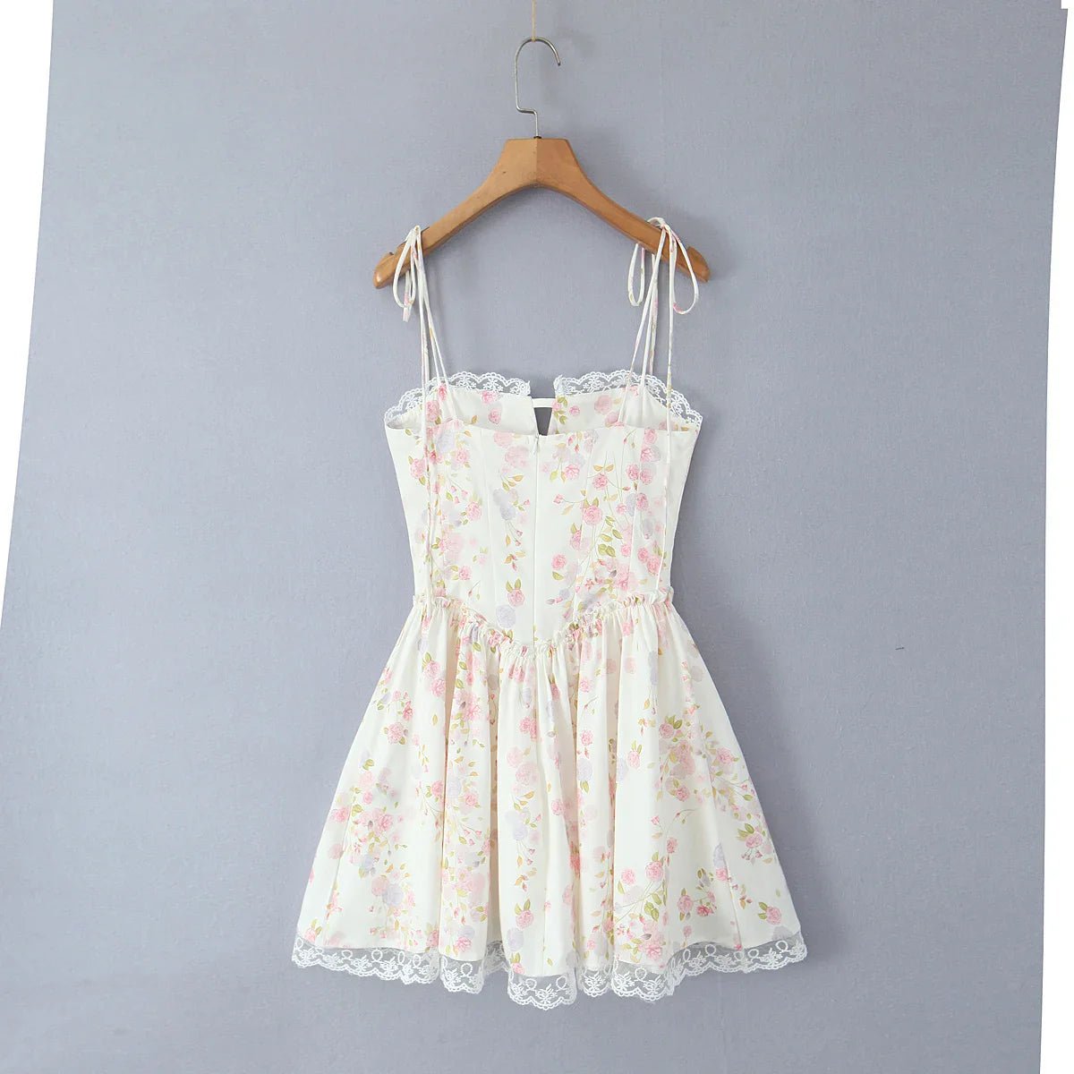 Mini Dress Women Lace Tie Waist Corset Bodice Design - Evergreen Outfits - Women Mini Dress