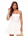 Mini Dress Women Pleated Skirt Sleeveless Tie Strap - Evergreen Outfits - Women Mini Dress