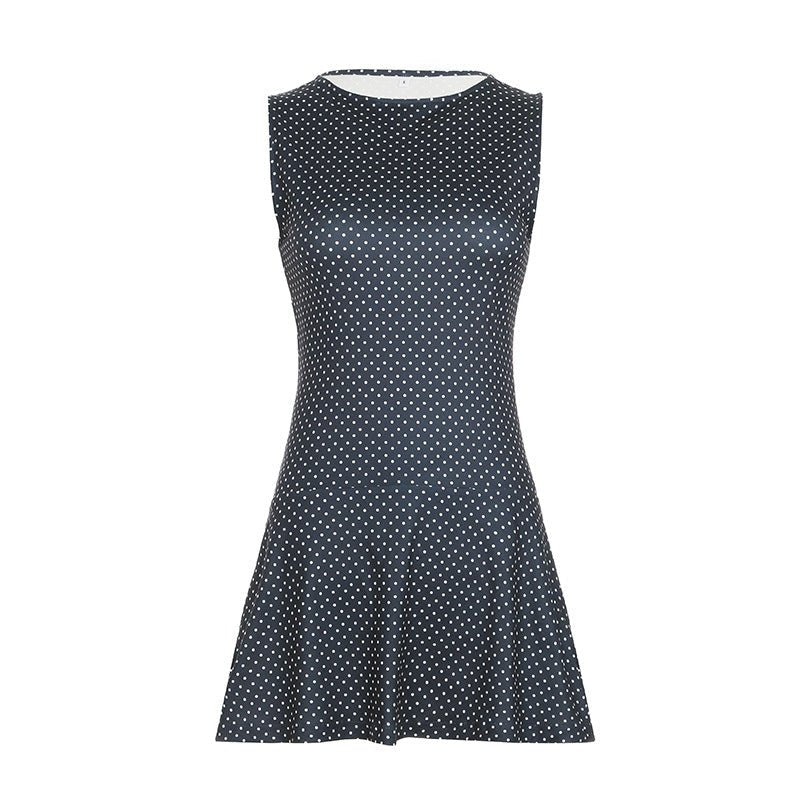 Mini Dress Women Sleeveless Round Neck Fitted Waist Design - Evergreen Outfits - Women Mini Dress