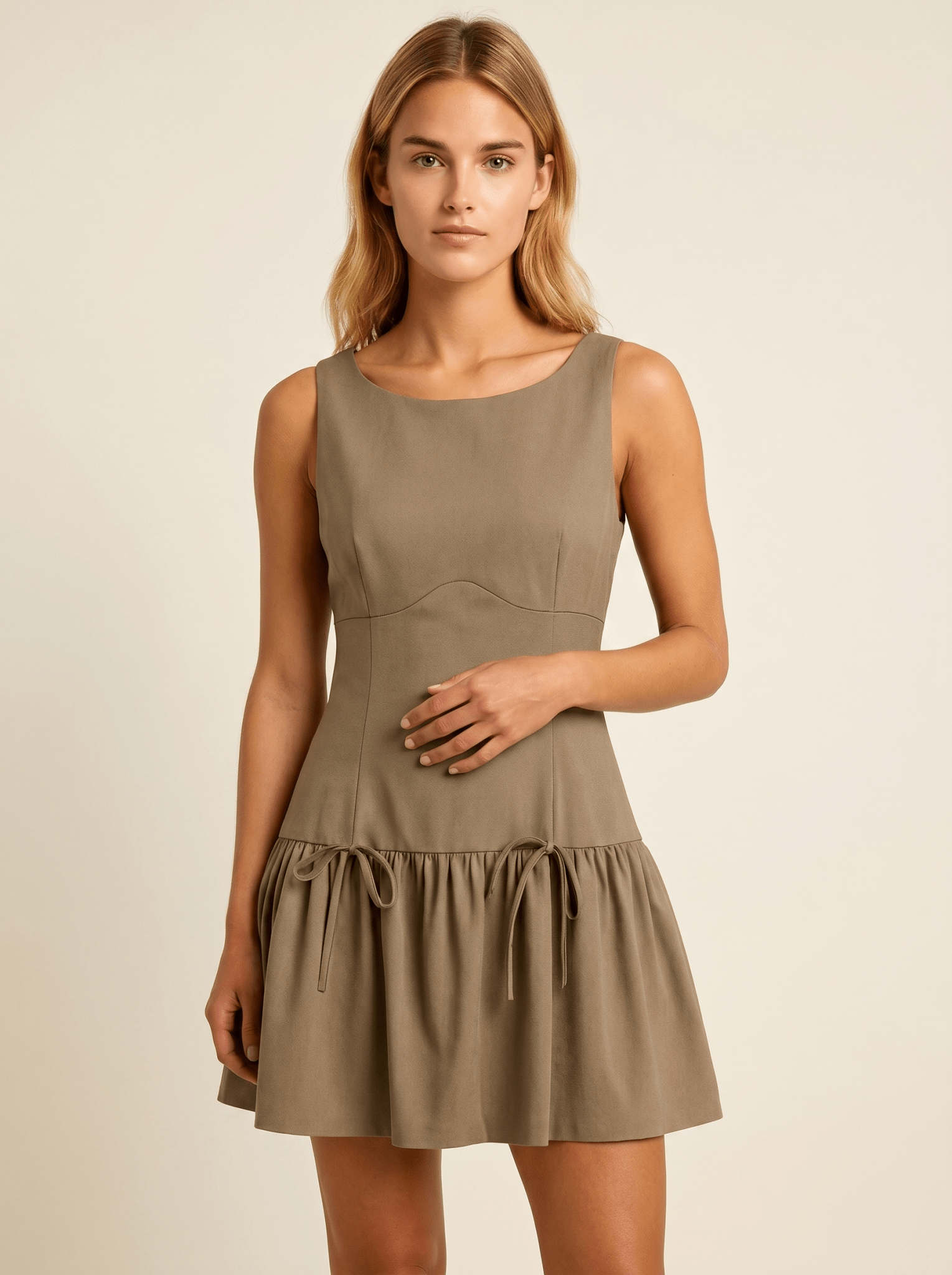 Mini Dress Women Sleeveless Straight Fit Ruffle Hem Design - Evergreen Outfits- Women Mini Dress