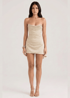 Mini Dress Women Strapless Bandeau Asymmetrical Hemline - Evergreen Outfits - Women Mini Dress