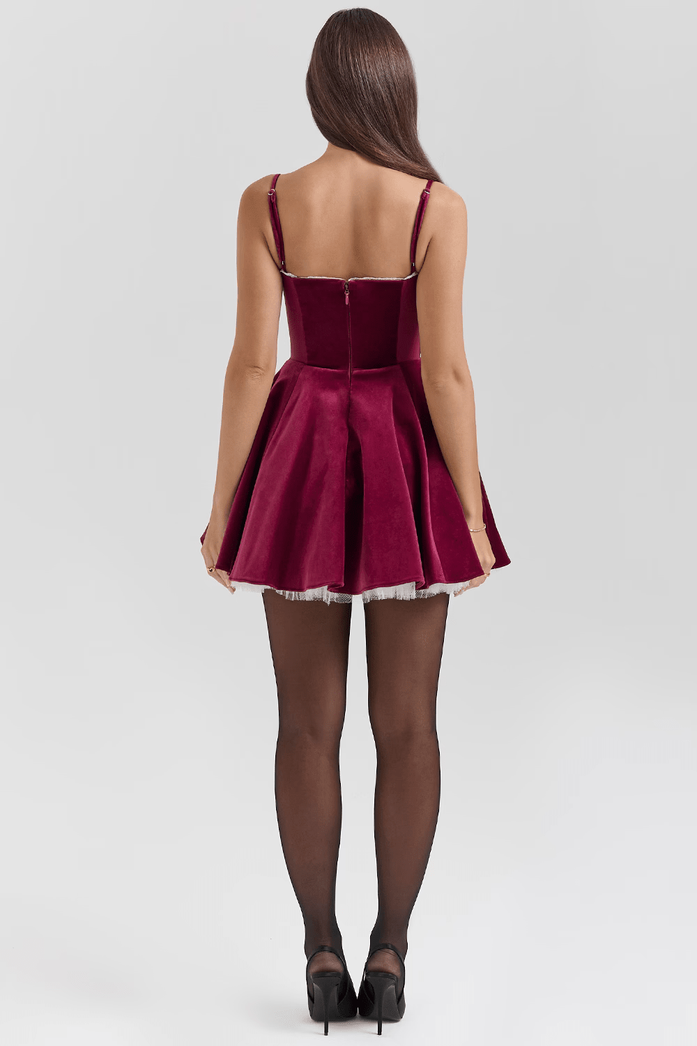 Mini Dress Women Velvet Bustier Spaghetti Strap Flared - Evergreen Outfits - Women Mini Dress