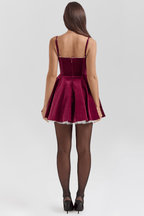 Mini Dress Women Velvet Bustier Spaghetti Strap Flared - Evergreen Outfits - Women Mini Dress