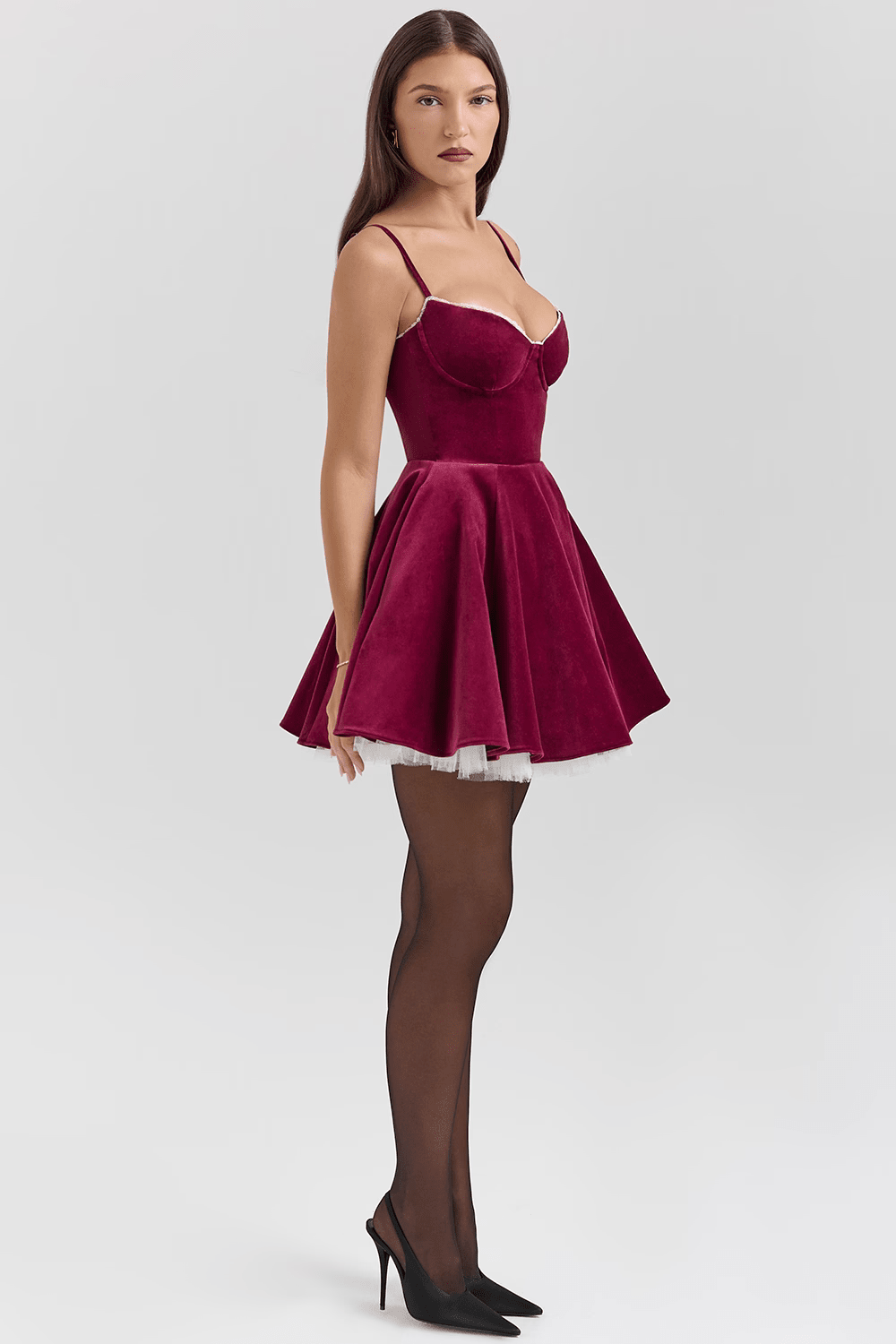 Mini Dress Women Velvet Bustier Spaghetti Strap Flared - Evergreen Outfits - Women Mini Dress