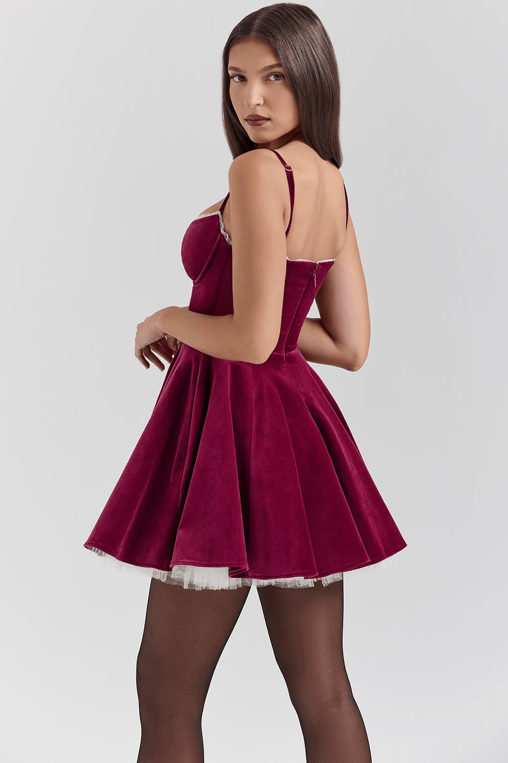 Mini Dress Women Velvet Bustier Spaghetti Strap Flared - Evergreen Outfits - Women Mini Dress