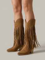 Women Boots | Knee-High Pointed Toe with Fringe and Stud Detail