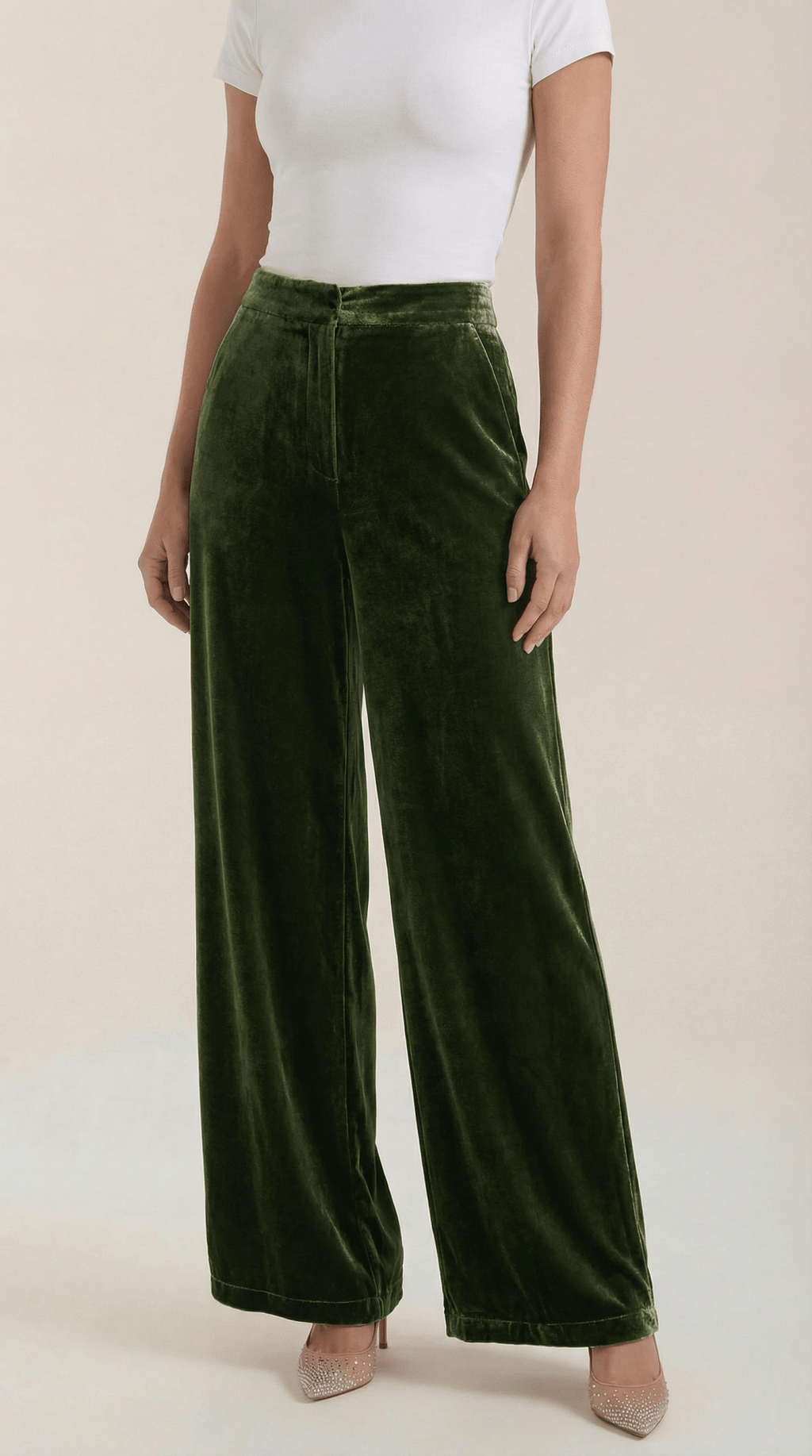 Pants Women Wide Leg Fit High Waist Full Length Cut - Evergreen Outfits - Women Pants