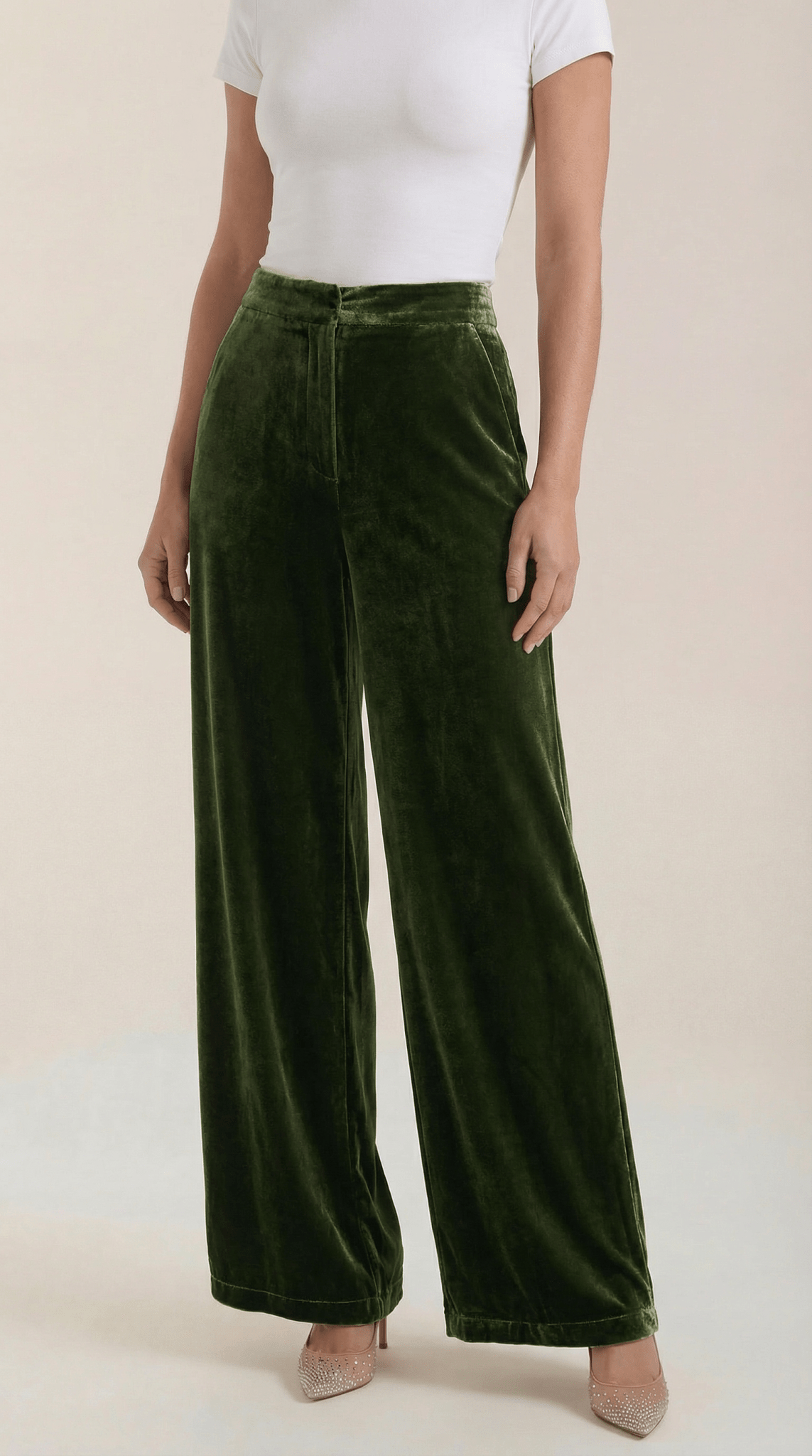 Pants Women Wide Leg Fit High Waist Full Length Cut - Evergreen Outfits - Women Pants