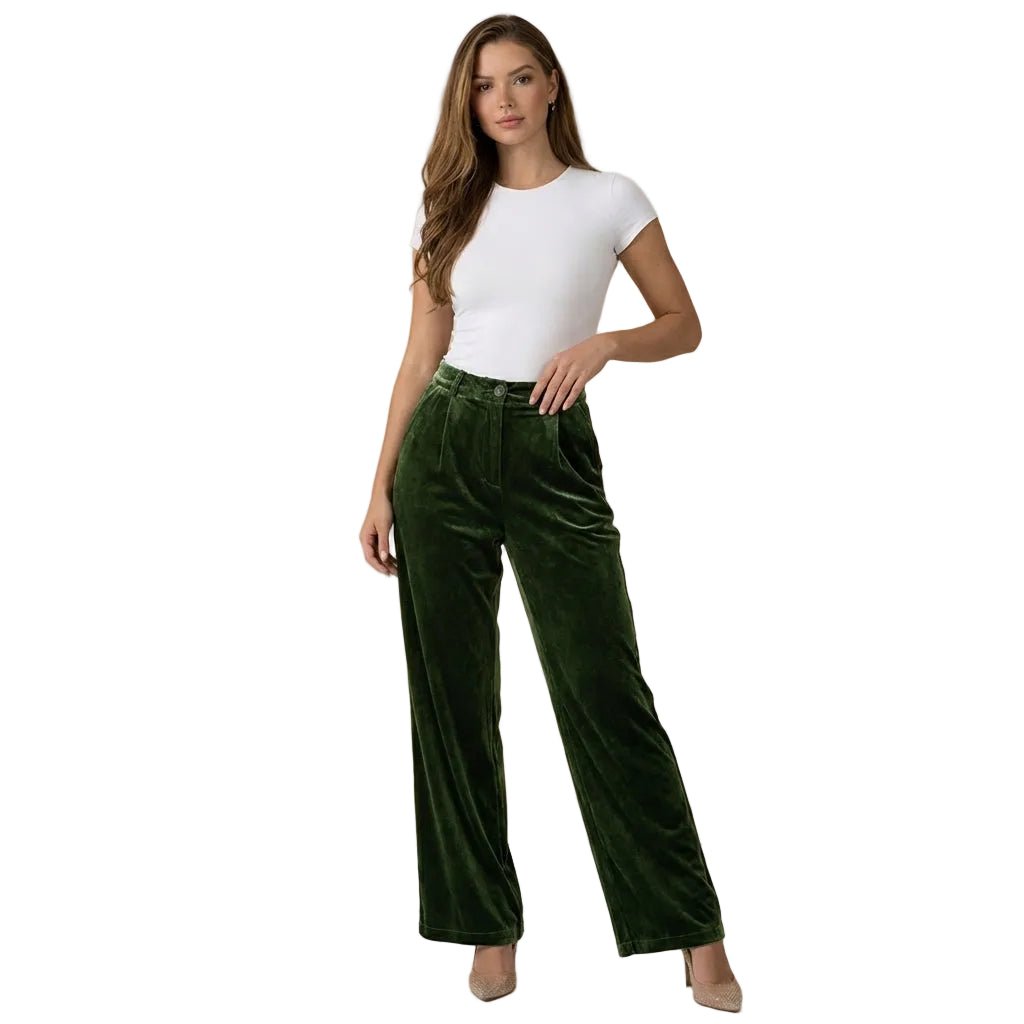 Pants Women Wide Leg Fit High Waist Full Length Cut - Evergreen Outfits - Women Pants