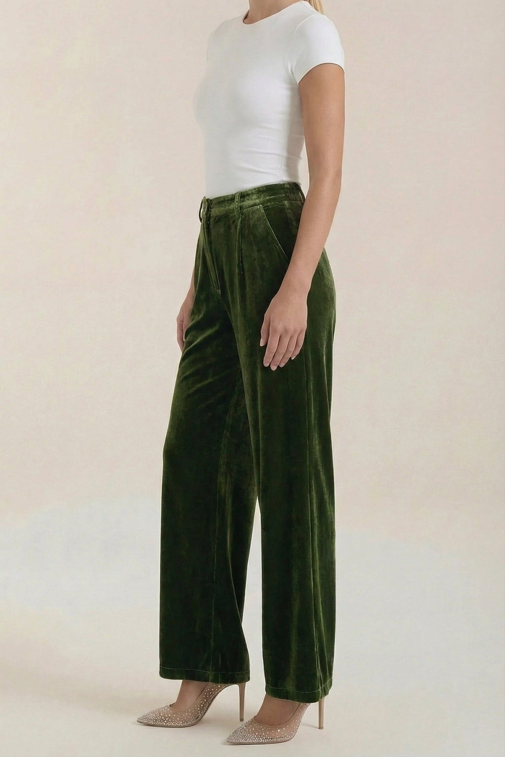 Pants Women Wide Leg Fit High Waist Full Length Cut - Evergreen Outfits - Women Pants