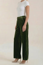 Pants Women Wide Leg Fit High Waist Full Length Cut - Evergreen Outfits - Women Pants