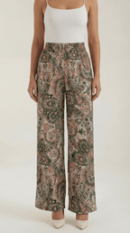 Pants Women Wide Leg Paisley Printed Pattern Design - Evergreen Outfits - Women Pants