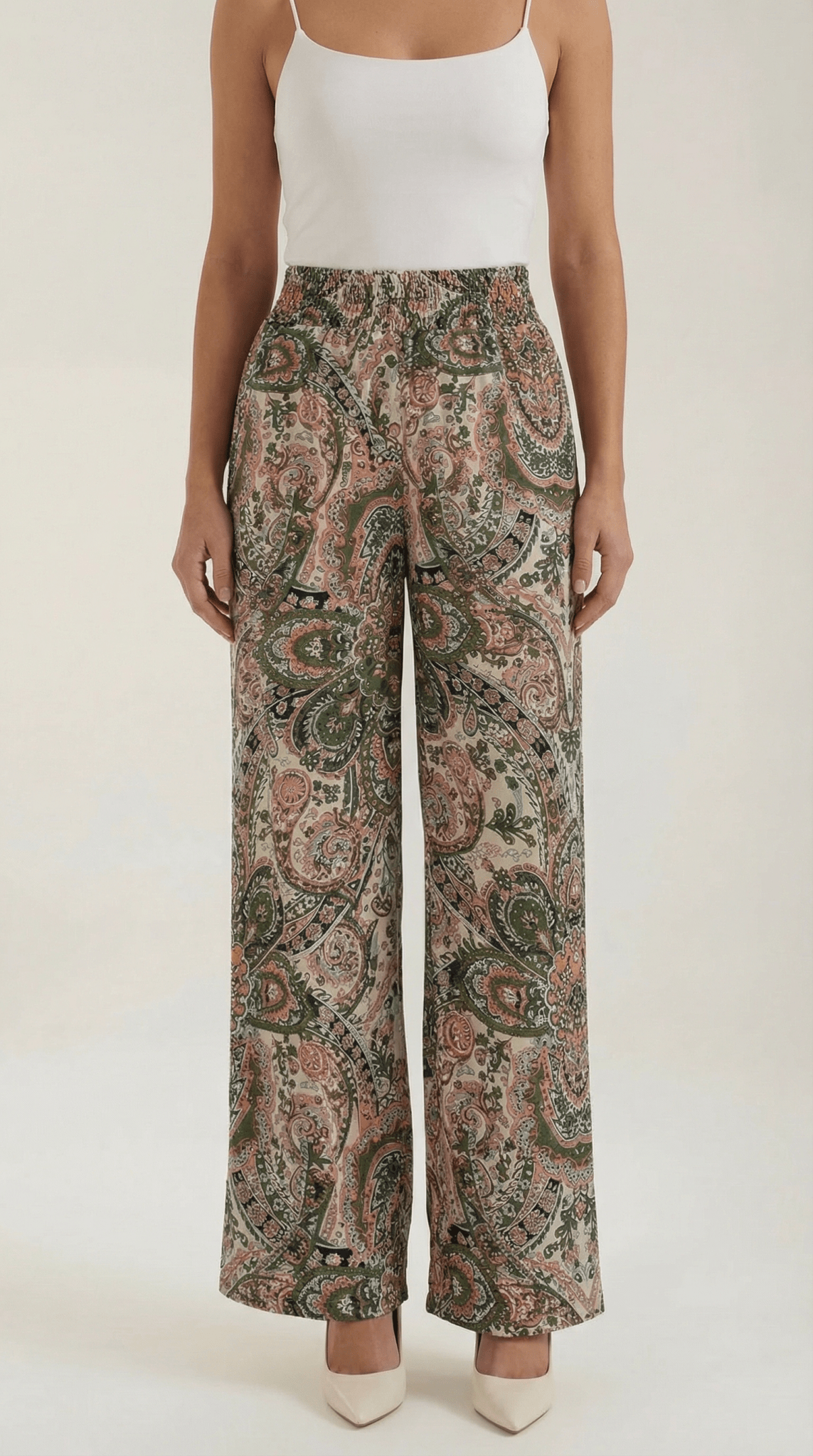 Pants Women Wide Leg Paisley Printed Pattern Design - Evergreen Outfits - Women Pants