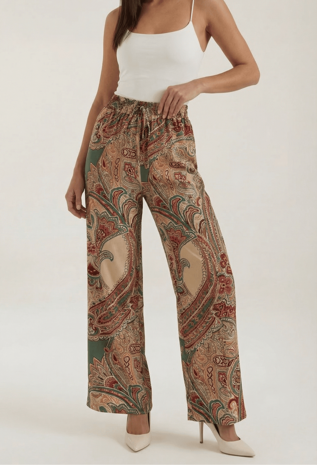 Pants Women Wide Leg Paisley Printed Pattern Design - Evergreen Outfits - Women Pants