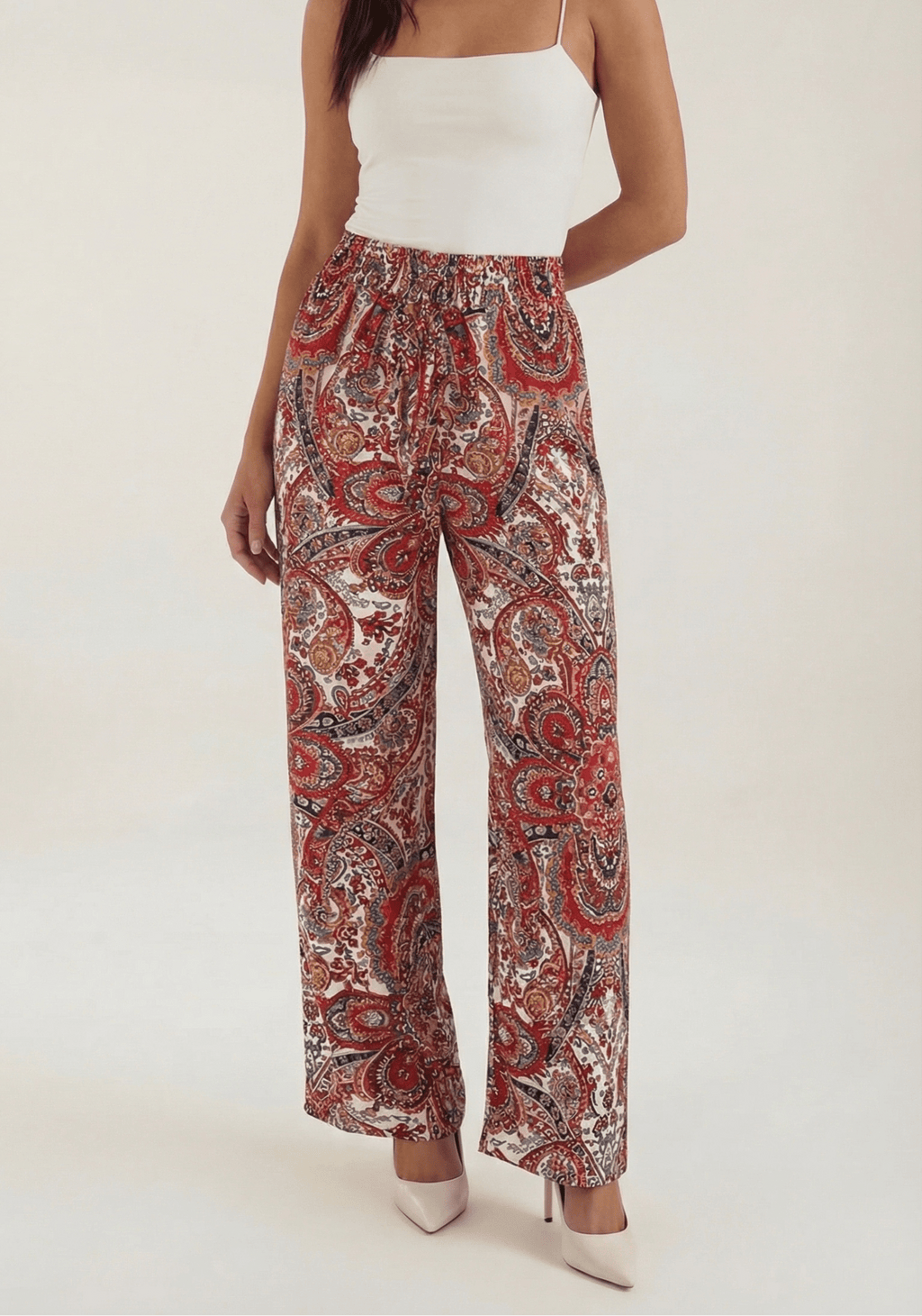 Pants Women Wide Leg Paisley Printed Pattern Design - Evergreen Outfits - Women Pants