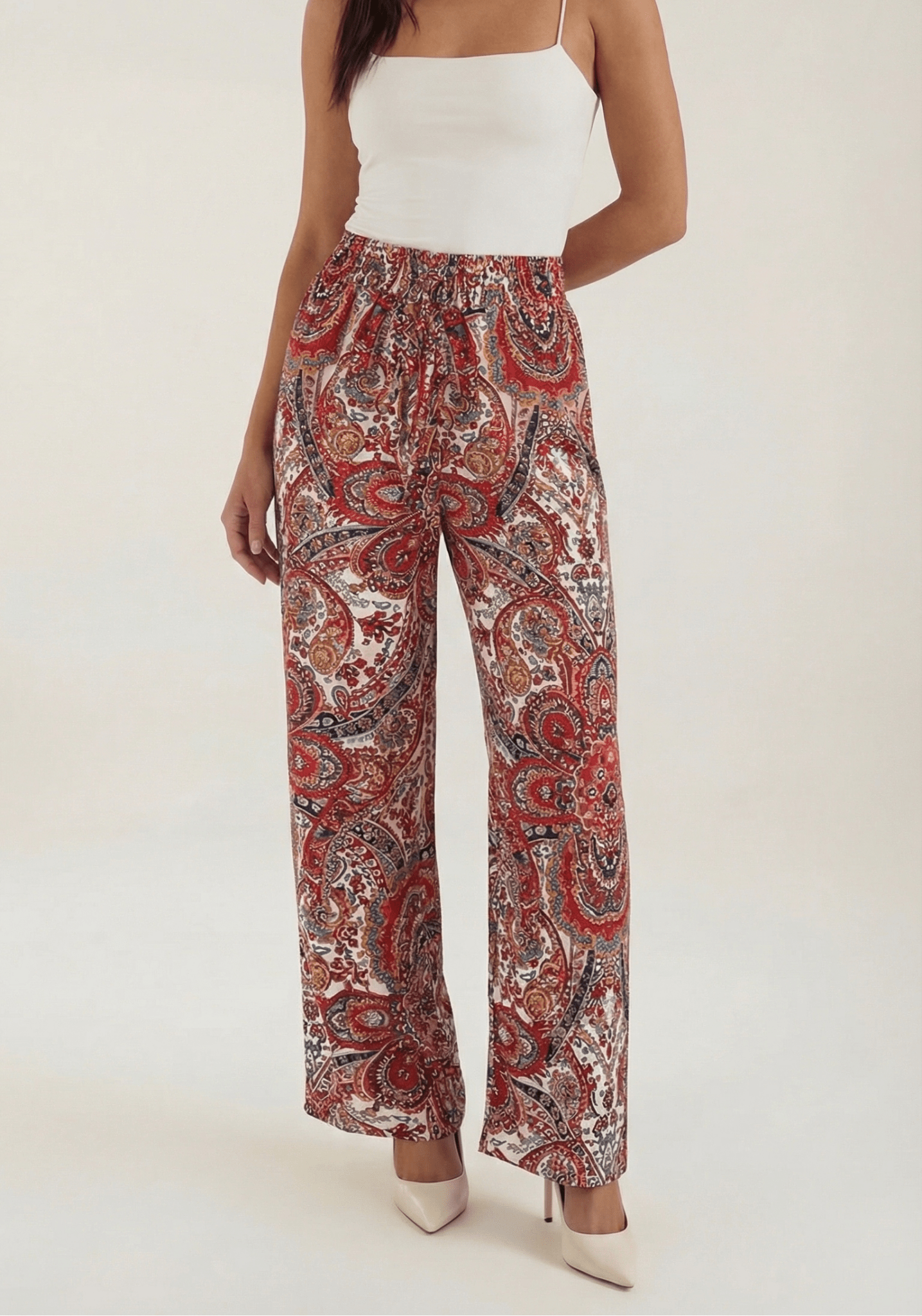 Pants Women Wide Leg Paisley Printed Pattern Design - Evergreen Outfits - Women Pants
