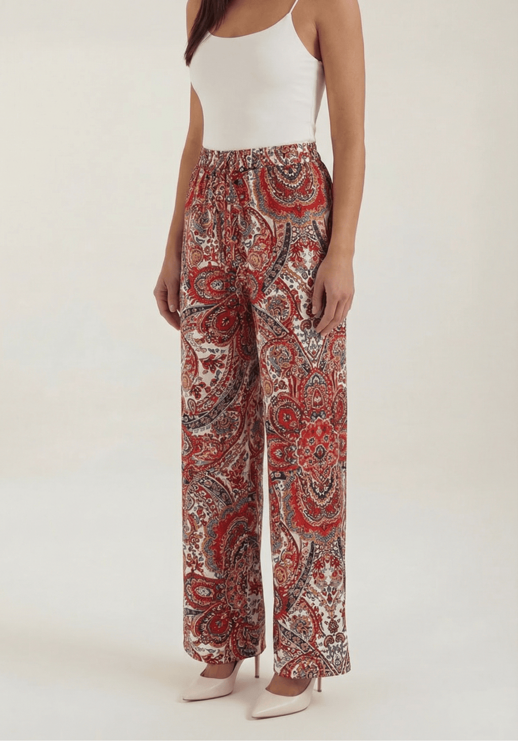 Pants Women Wide Leg Paisley Printed Pattern Design - Evergreen Outfits - Women Pants