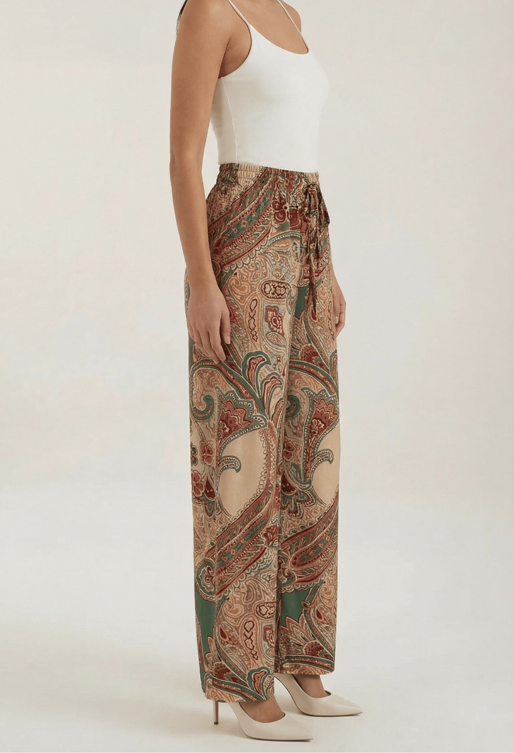 Pants Women Wide Leg Paisley Printed Pattern Design - Evergreen Outfits - Women Pants
