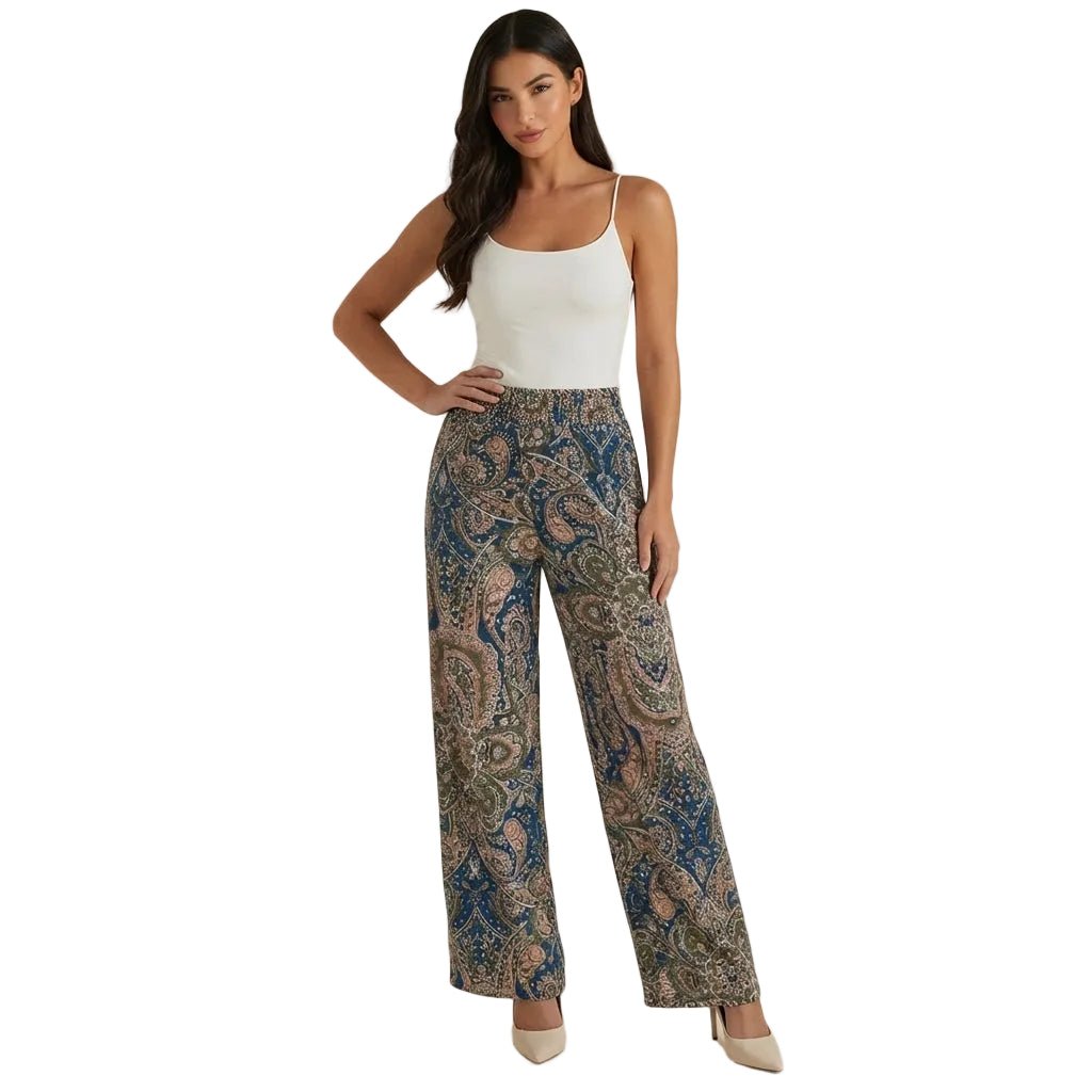 Pants Women Wide Leg Paisley Printed Pattern Design - Evergreen Outfits - Women Pants