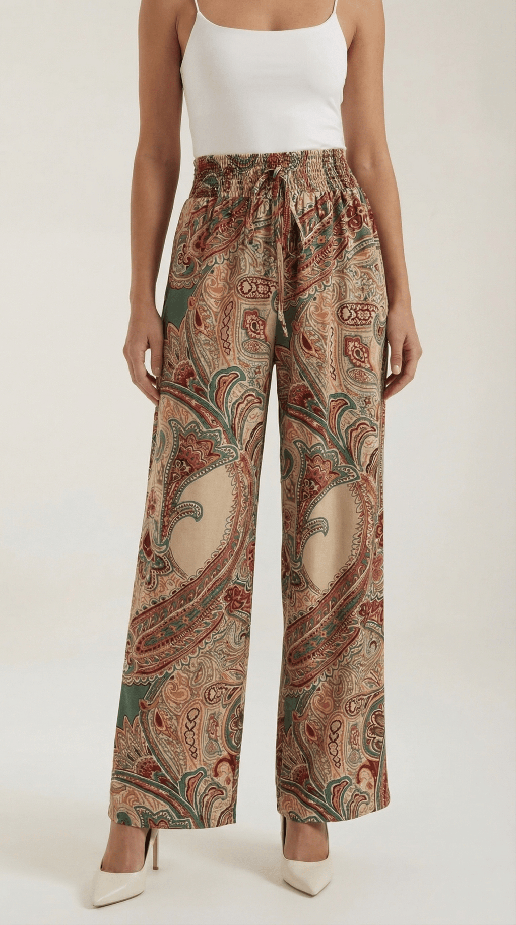 Pants Women Wide Leg Paisley Printed Pattern Design - Evergreen Outfits - Women Pants