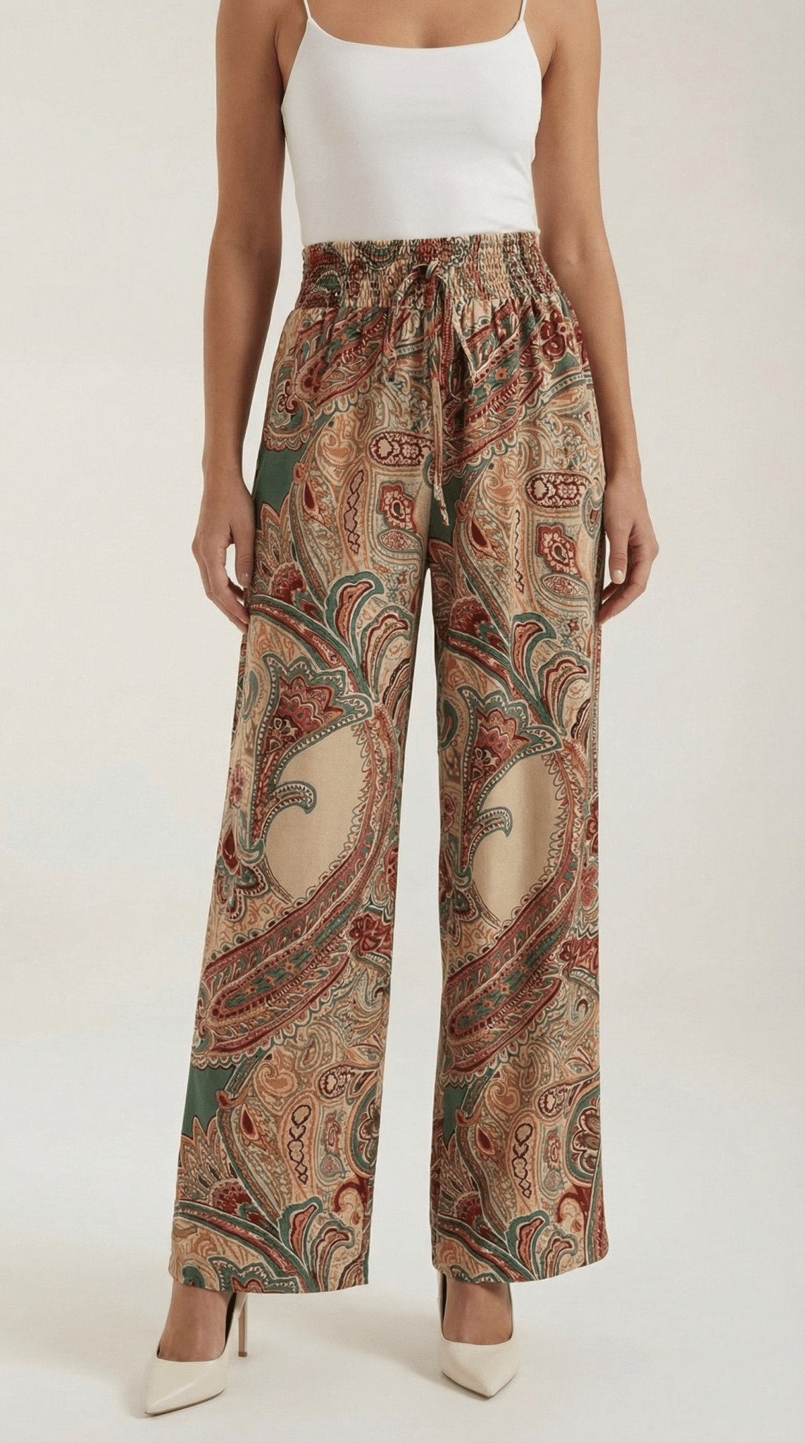 Pants Women Wide Leg Paisley Printed Pattern Design - Evergreen Outfits - Women Pants
