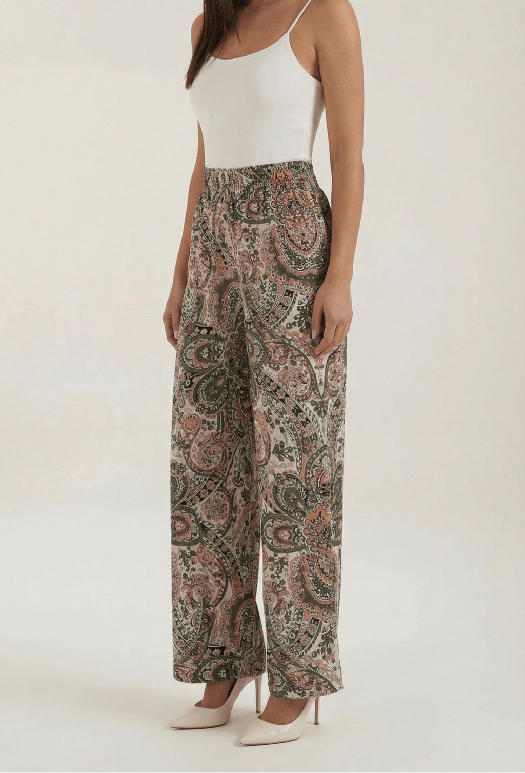 Pants Women Wide Leg Paisley Printed Pattern Design - Evergreen Outfits - Women Pants