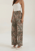 Pants Women Wide Leg Paisley Printed Pattern Design - Evergreen Outfits - Women Pants