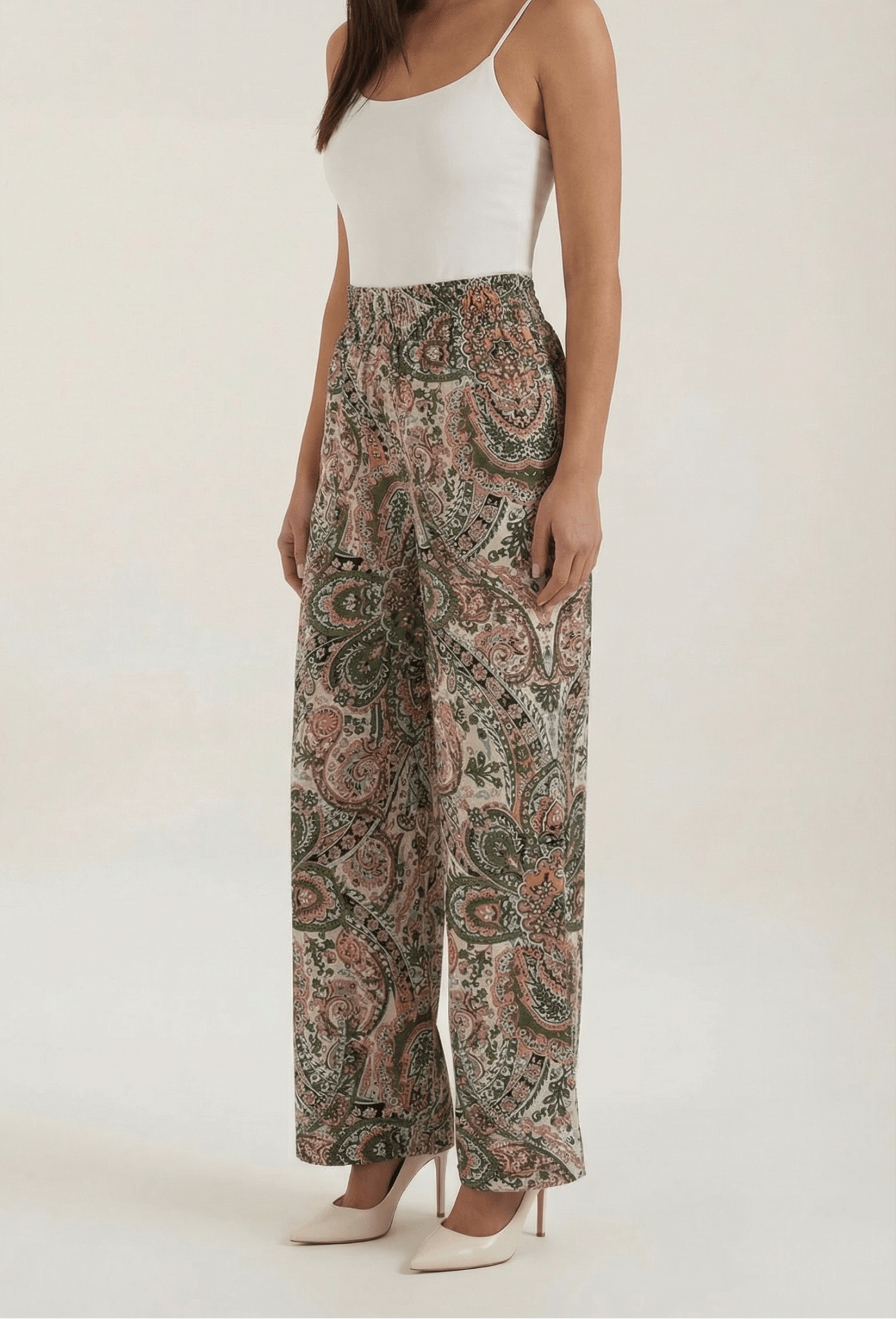 Pants Women Wide Leg Paisley Printed Pattern Design - Evergreen Outfits - Women Pants