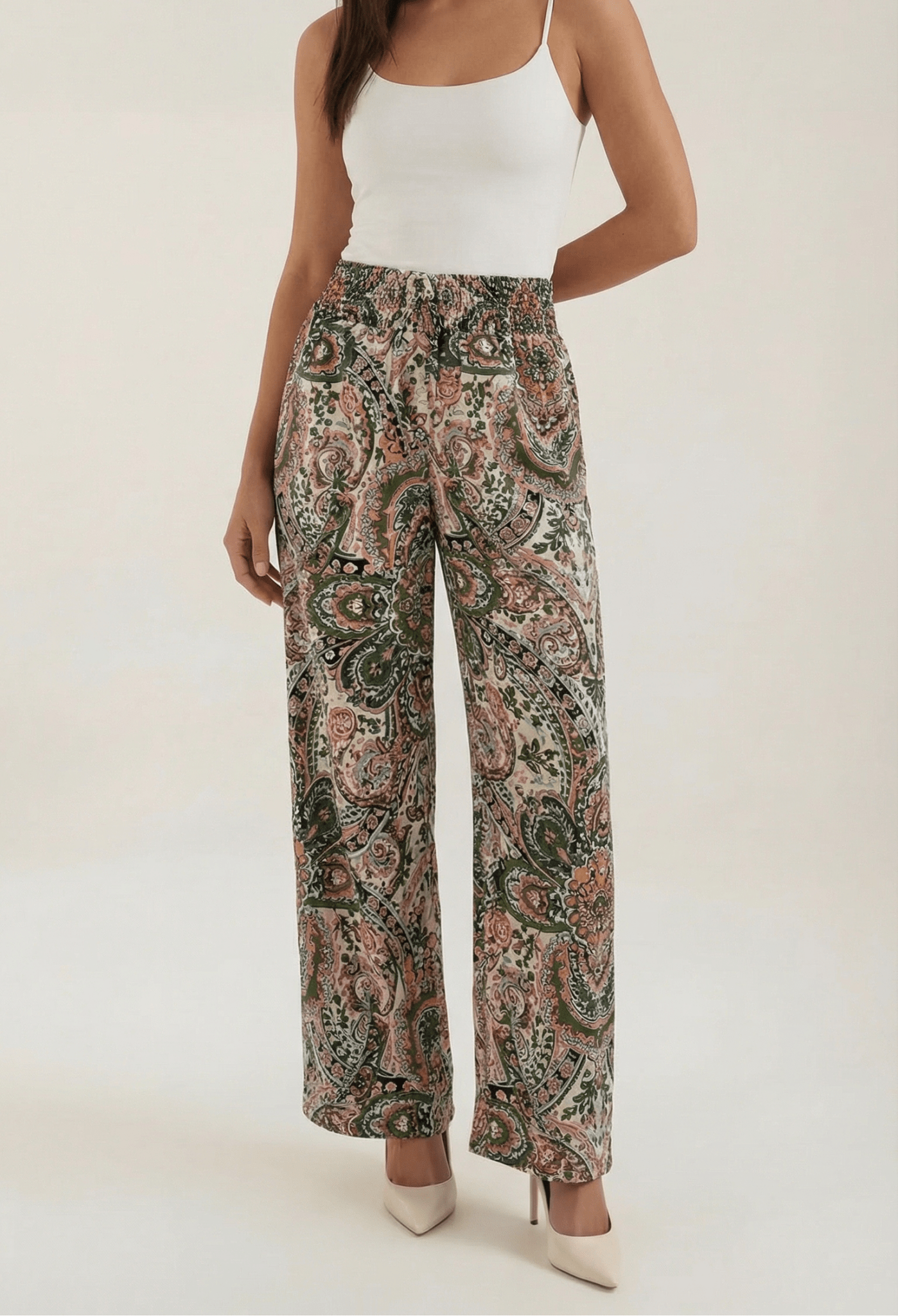 Pants Women Wide Leg Paisley Printed Pattern Design - Evergreen Outfits - Women Pants