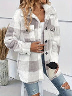 Women Jacket | Plaid Fleece with Button-Up Front Pockets