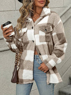 Women Jacket | Plaid Fleece with Button-Up Front Pockets