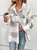 Women Jacket | Plaid Fleece with Button-Up Front Pockets