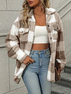 Women Jacket | Plaid Fleece with Button-Up Front Pockets