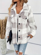Women Jacket | Plaid Fleece with Button-Up Front Pockets