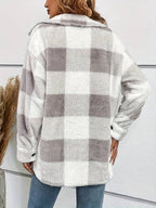 Women Jacket | Plaid Fleece with Button-Up Front Pockets