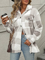 Women Jacket | Plaid Fleece with Button-Up Front Pockets