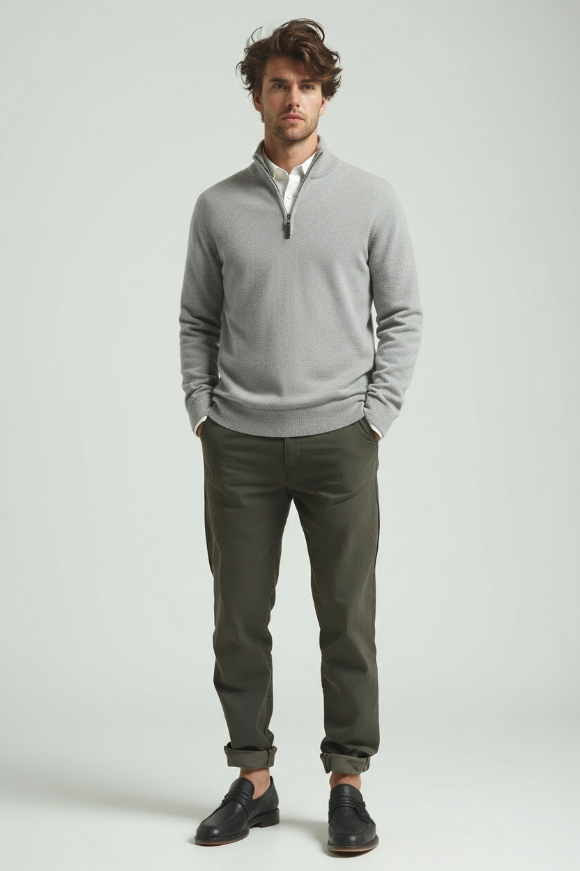 Men Sweater | Quarter-Zip Stand-Up Collar Slim Fit