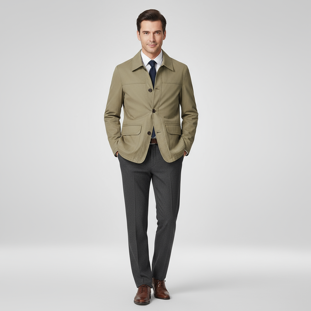 Men Jacket | Loose Fit with Button Front Closure | Spring