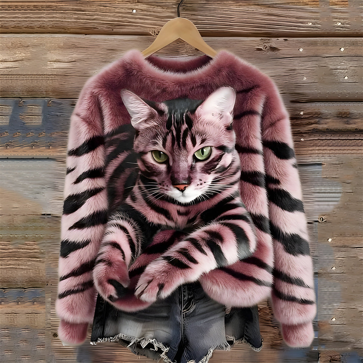 Women Sweater | Oversized Fit with Cat Photographic Print