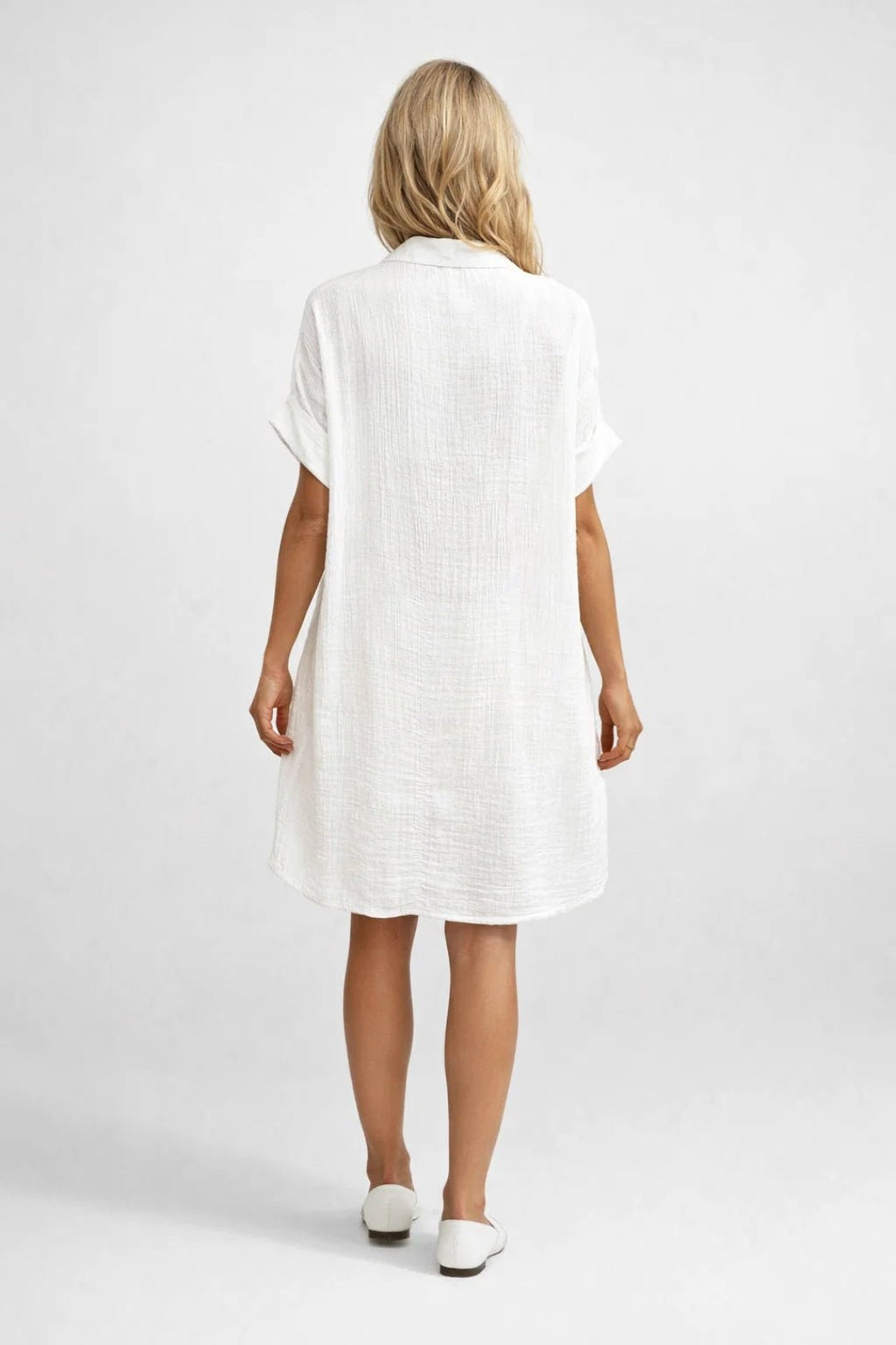 Shirt Dress Women Button Closure Short Sleeve Pockets - Evergreen Outfits- Women Midi Dress