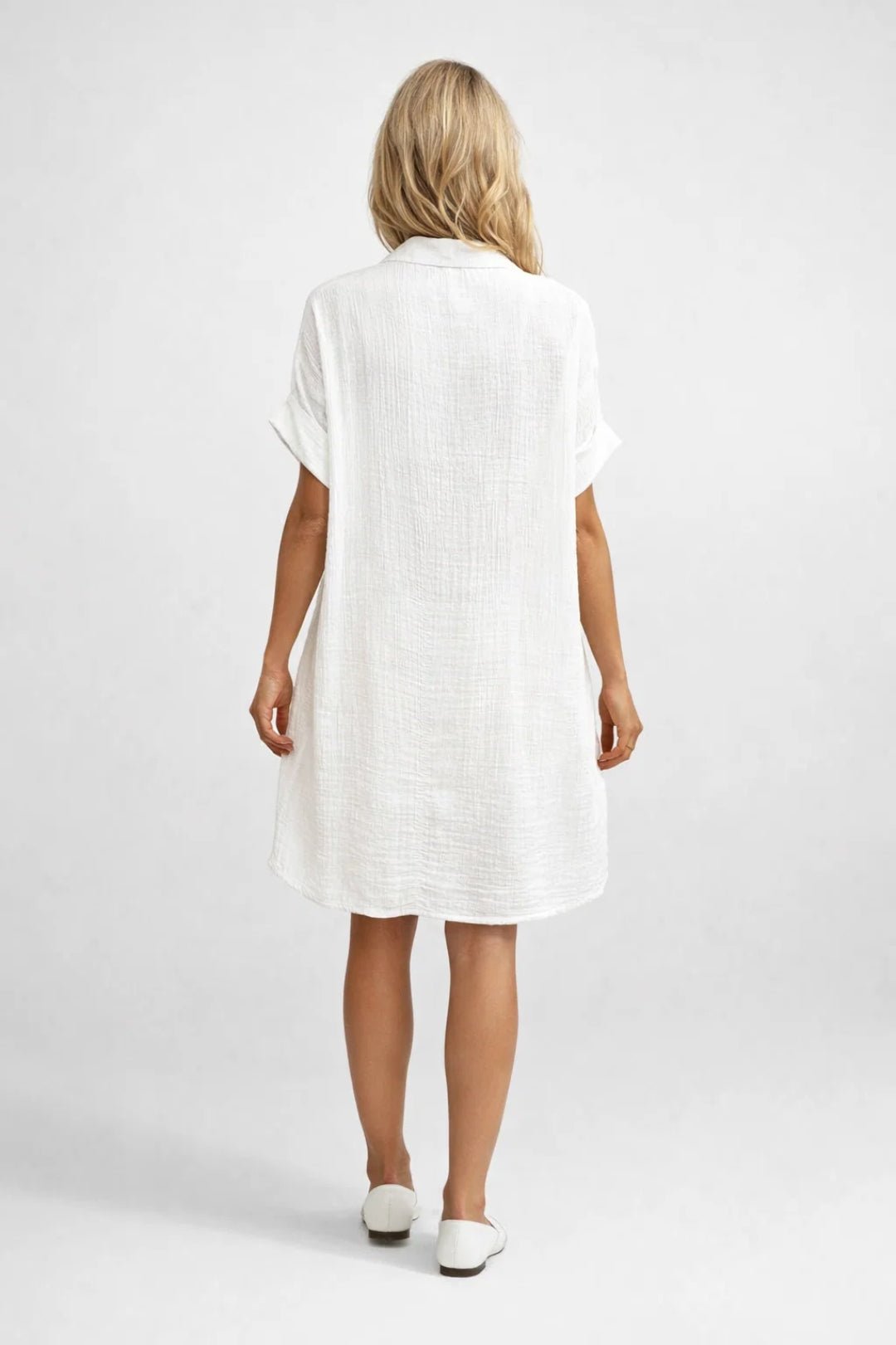 Shirt Dress Women Button Closure Short Sleeve Pockets - Evergreen Outfits- Women Midi Dress