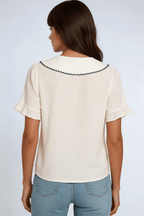 Shirt Women Doll Collar Button Closure Ruffle Sleeves - Evergreen Outfits - Women Top